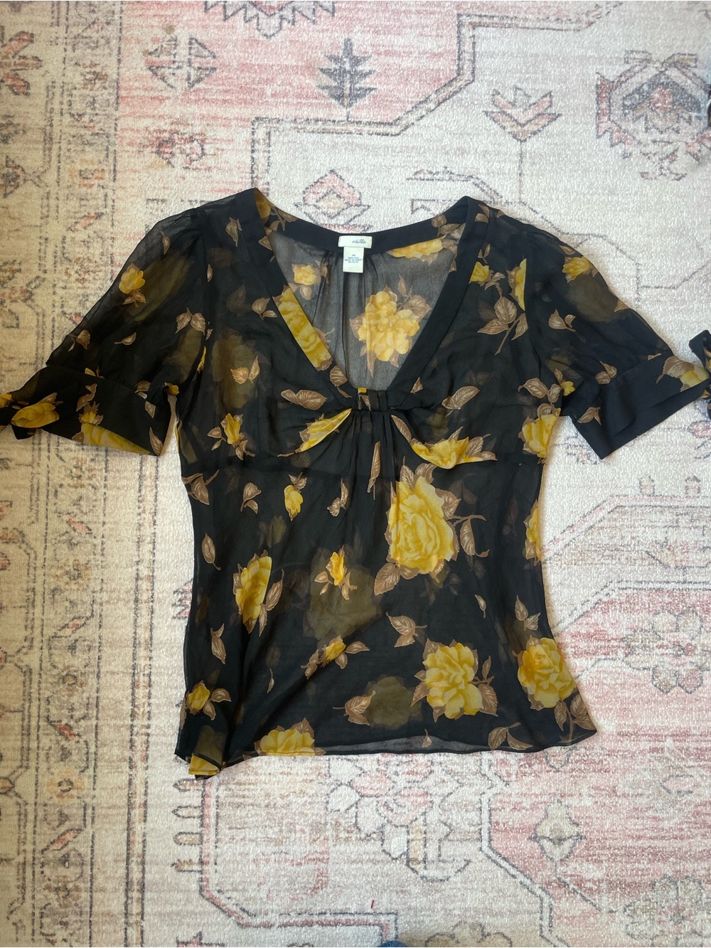 Odille Silk Sheer Floral Whimsygoth Blouse Womens M